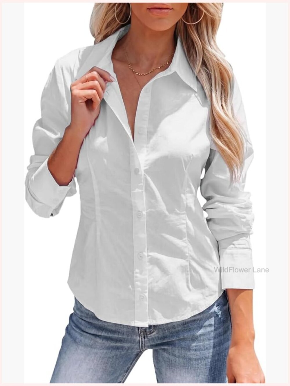 Women's Long Sleeve Button Down Shirt Office Work Blouse Top